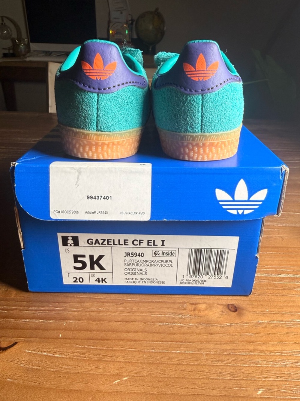 adidas Kids Gazelle CF EL I Teal with Orange Accents